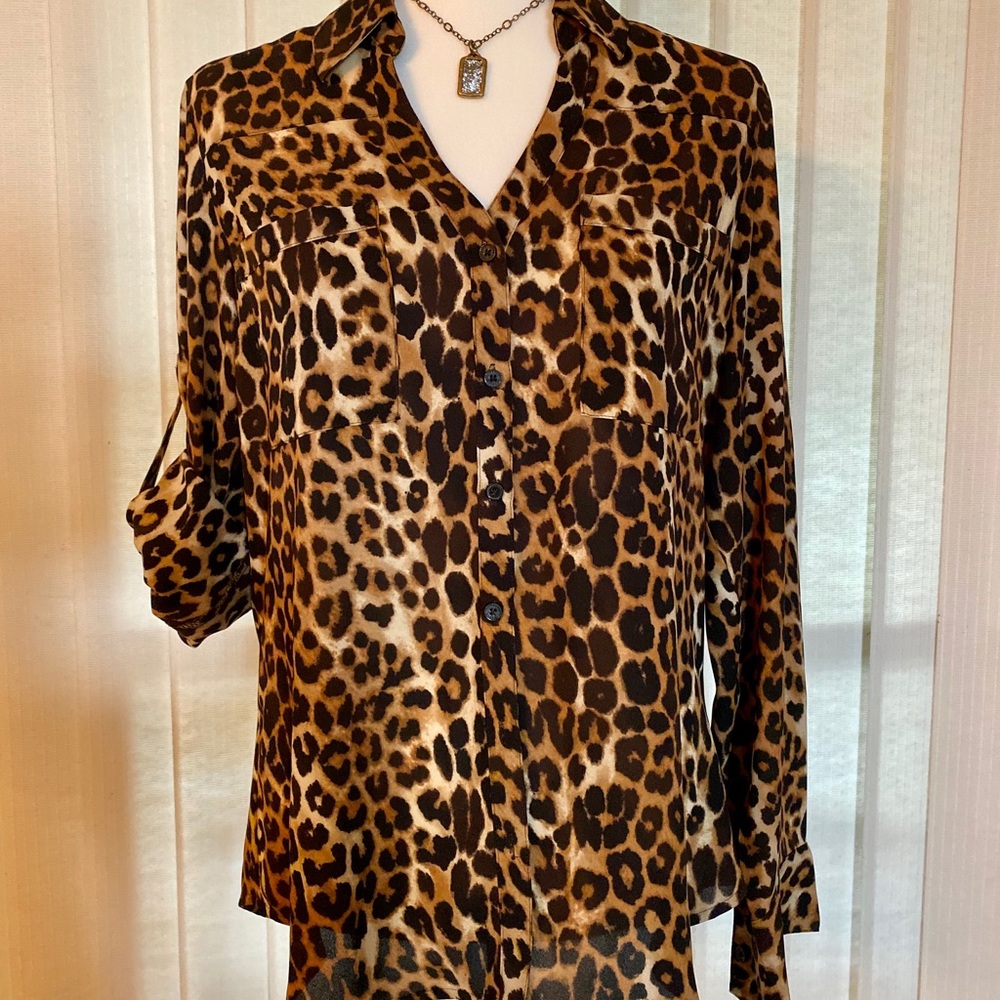 Express Leopard Portofino Shirt Long or 3/4 Sleeve